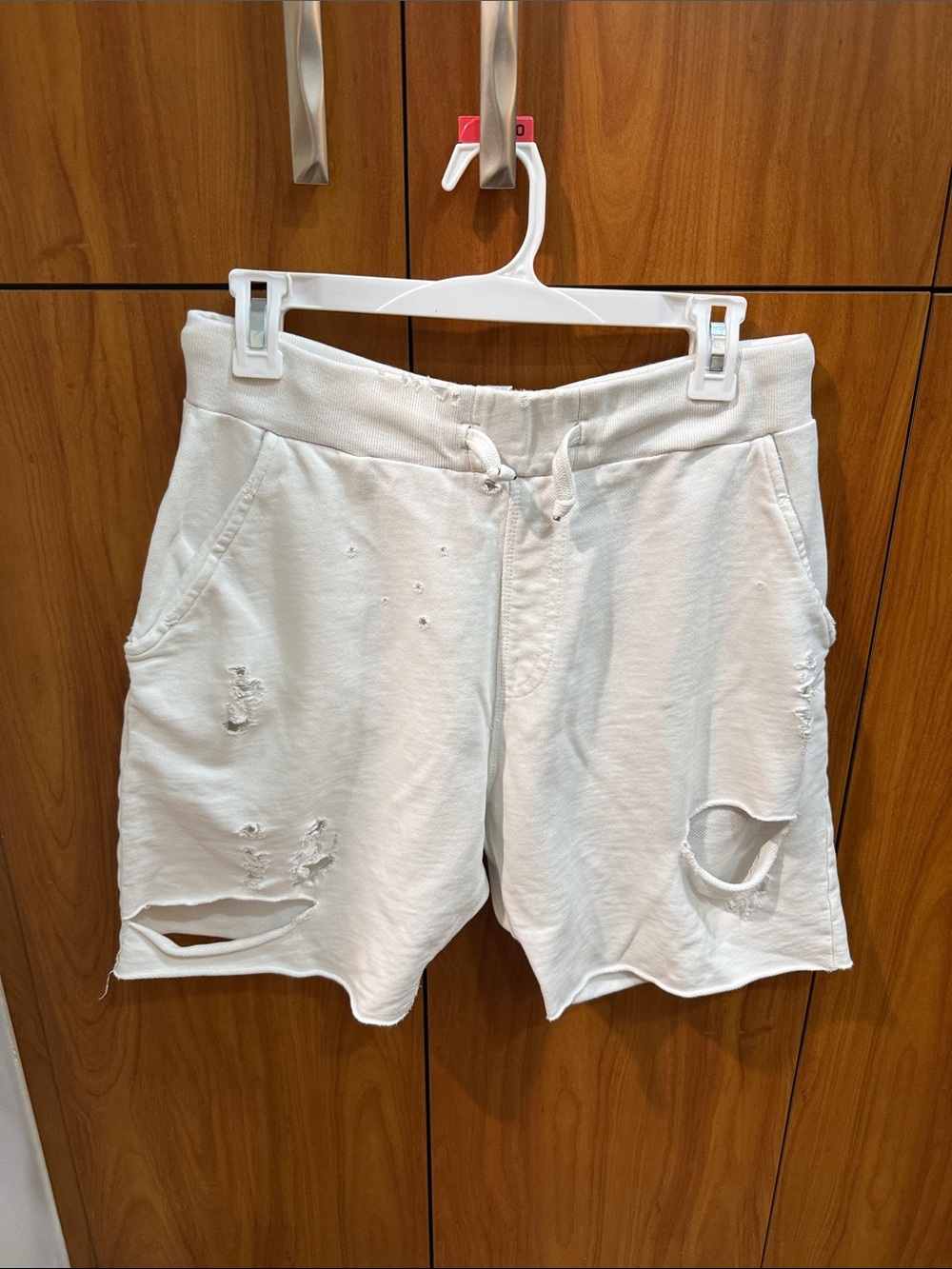 Zara Men's White Distressed Drawstring Athletic Shorts